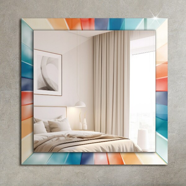 Espelho decorativo com estampa de feixes de luz coloridos