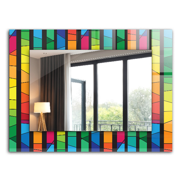 Espelho com moldura decorada com fitas de vidro coloridas