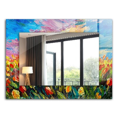 Espelho com moldura decorada campo de tulipas
