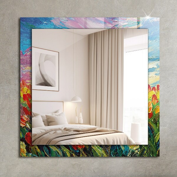Espelho com moldura decorada campo de tulipas