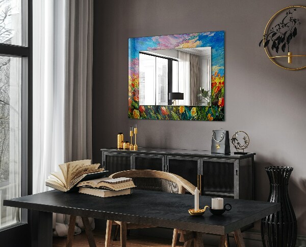 Espelho com moldura decorada campo de tulipas
