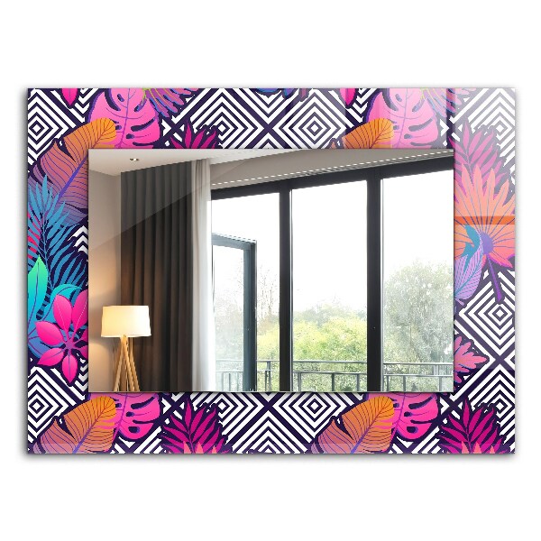 Espelho decorativo com estampa de folhas tropicais coloridas