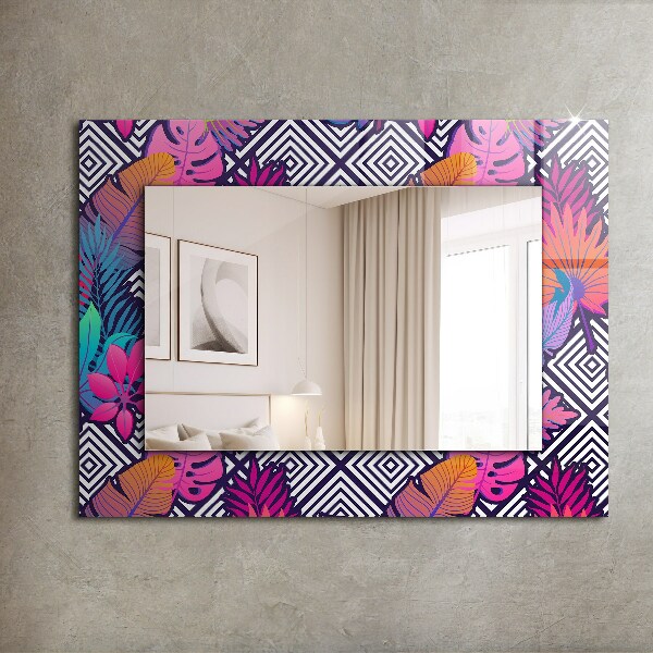 Espelho decorativo com estampa de folhas tropicais coloridas