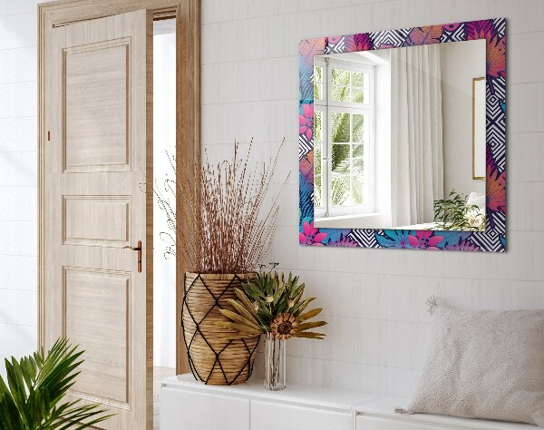 Espelho decorativo com estampa de folhas tropicais coloridas