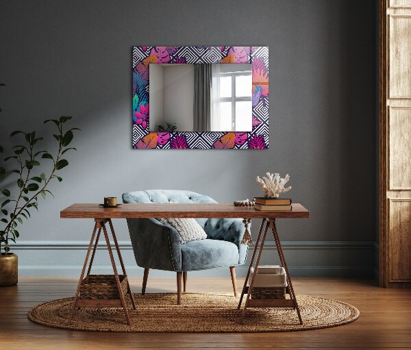Espelho decorativo com estampa de folhas tropicais coloridas