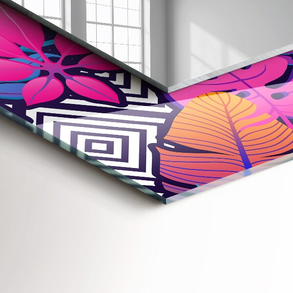 Espelho decorativo com estampa de folhas tropicais coloridas