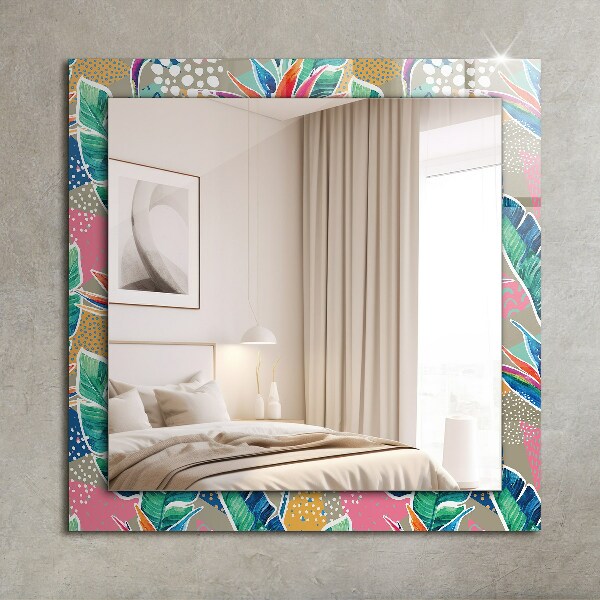 Espelho decorativo com flores e folhas