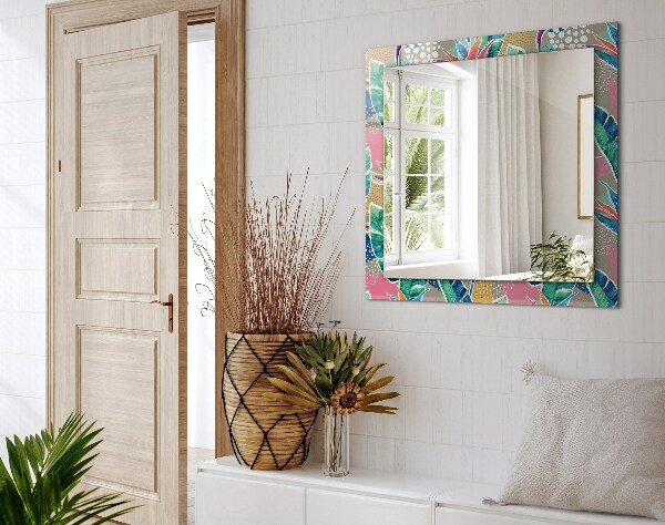 Espelho decorativo com flores e folhas