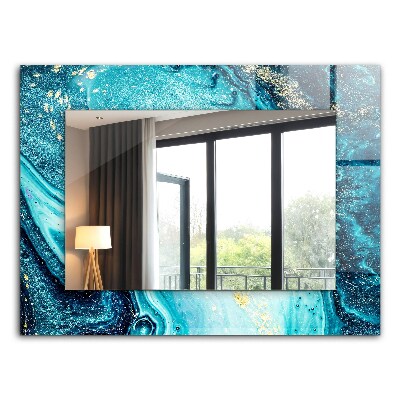 Espelho decorativo com arte abstrata azul