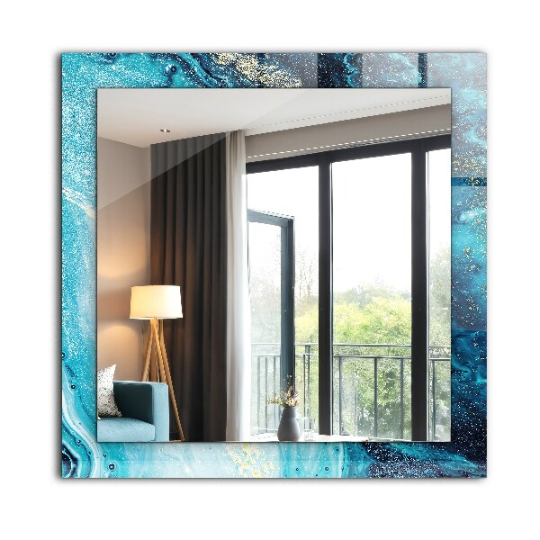 Espelho decorativo com arte abstrata azul