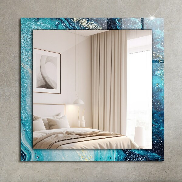 Espelho decorativo com arte abstrata azul