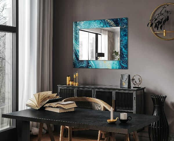Espelho decorativo com arte abstrata azul