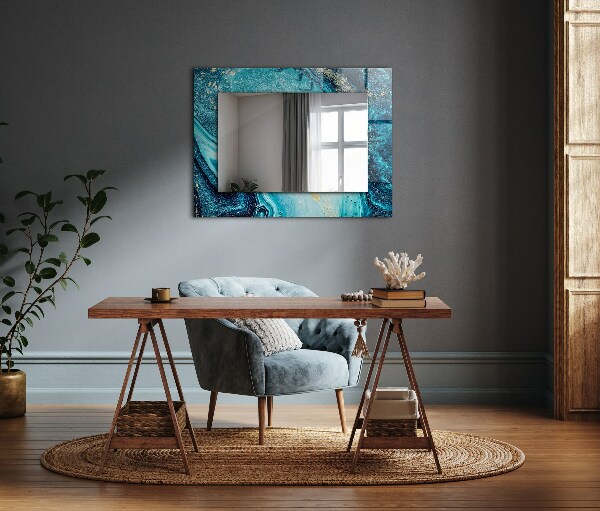 Espelho decorativo com arte abstrata azul