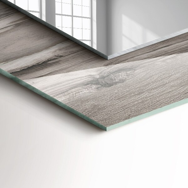 Espelho com moldura decorada com textura de tábua de madeira