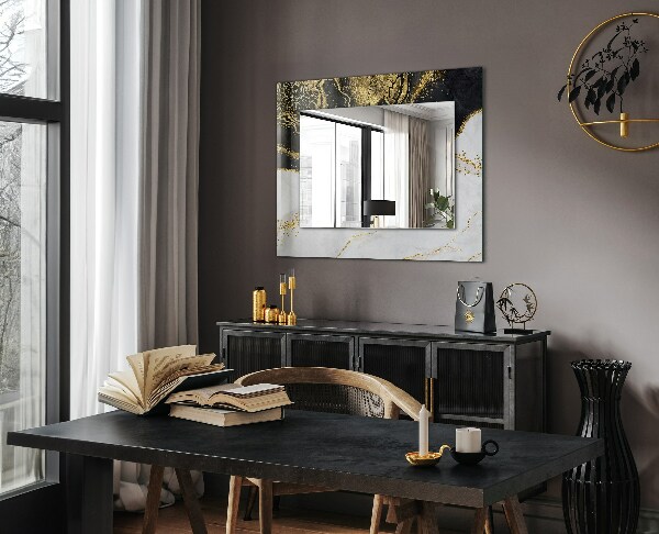 Espelho decorativo com arte abstrata em ouro