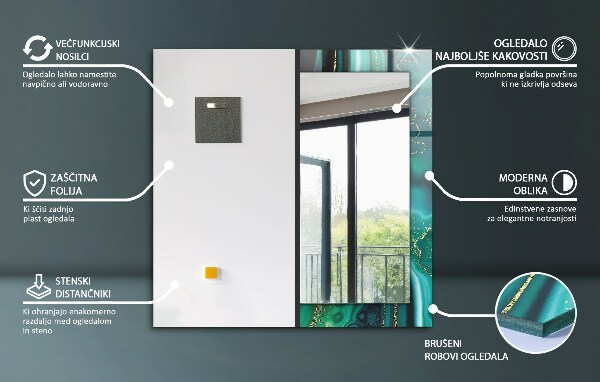 Espelho decorativo com arte abstrata em mármore