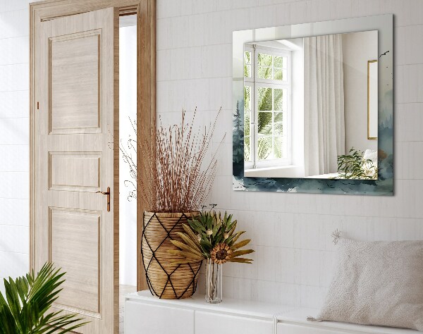 Espelho decorativo com tema de flores, folhas e pássaros