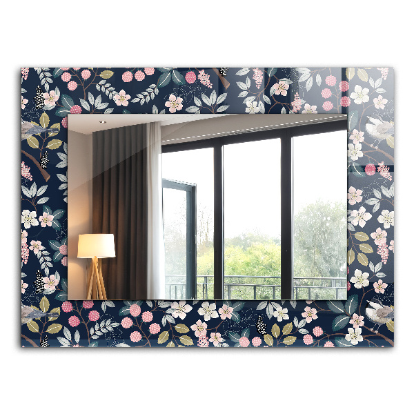 Espelho com moldura decorada com padrão de folhas em laranja