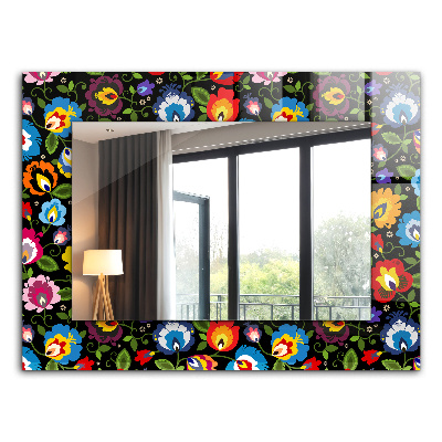 Espelho com moldura decorada com motivos de flores e frutos