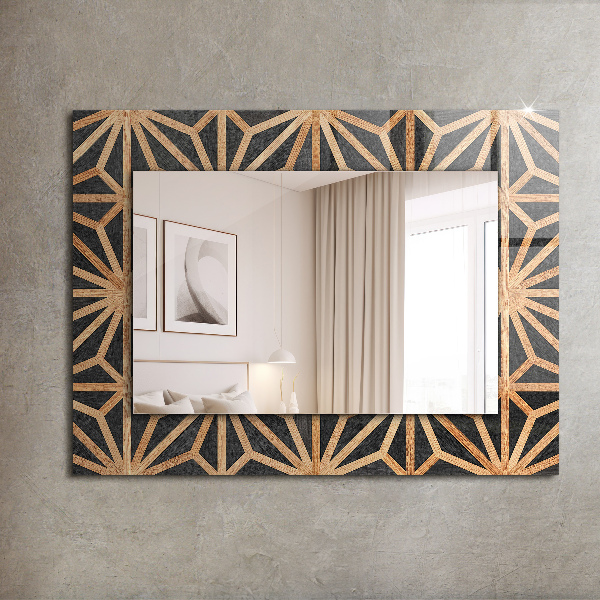 Espelho com moldura decorada em padrão geométrico de ossos
