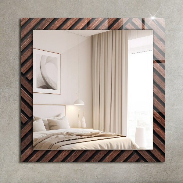 Espelho com moldura decorada com linhas diagonais em osso
