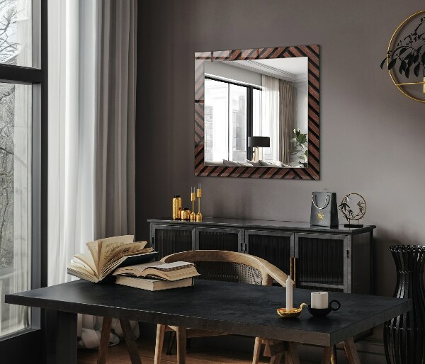 Espelho com moldura decorada com linhas diagonais em osso
