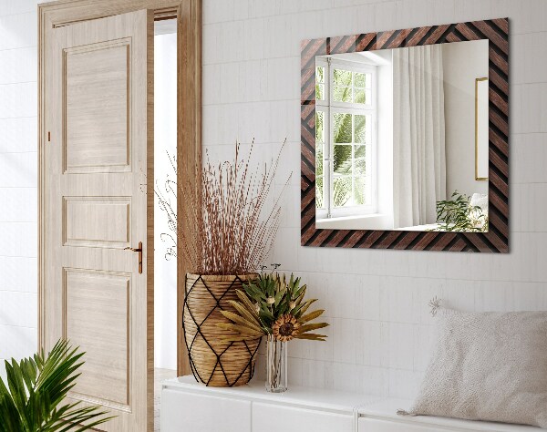 Espelho com moldura decorada com linhas diagonais em osso