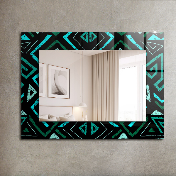 Espelho decorativo com motivos geométricos em turquesa