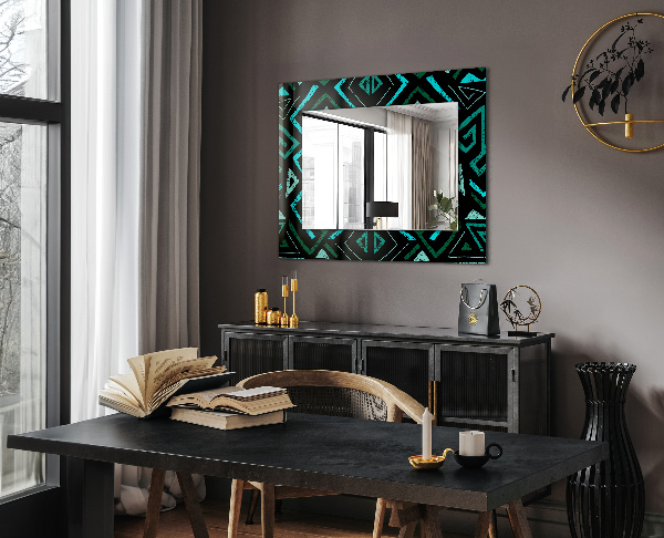 Espelho decorativo com motivos geométricos em turquesa