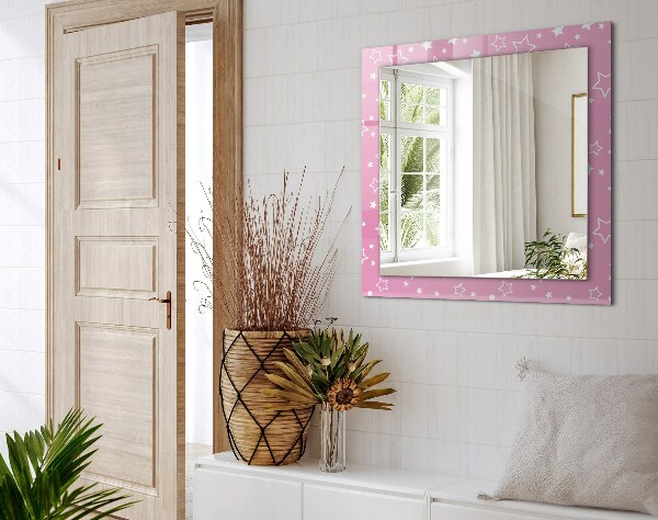 Espelho quadrado com moldura decorada rosa