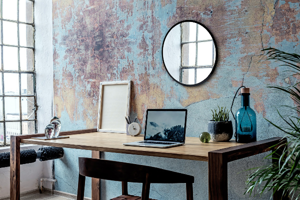 Espelho redondo para casa de banho com moldura preta fi 90 cm