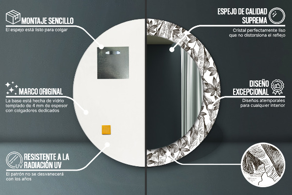 Espelho de parede circular decorativo Folhas tropicais