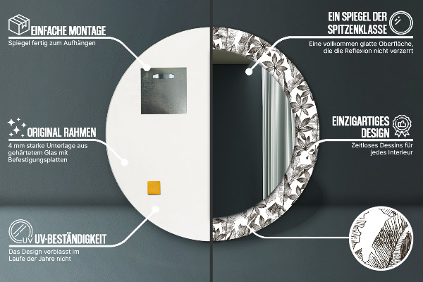 Espelho de parede circular decorativo Folhas tropicais