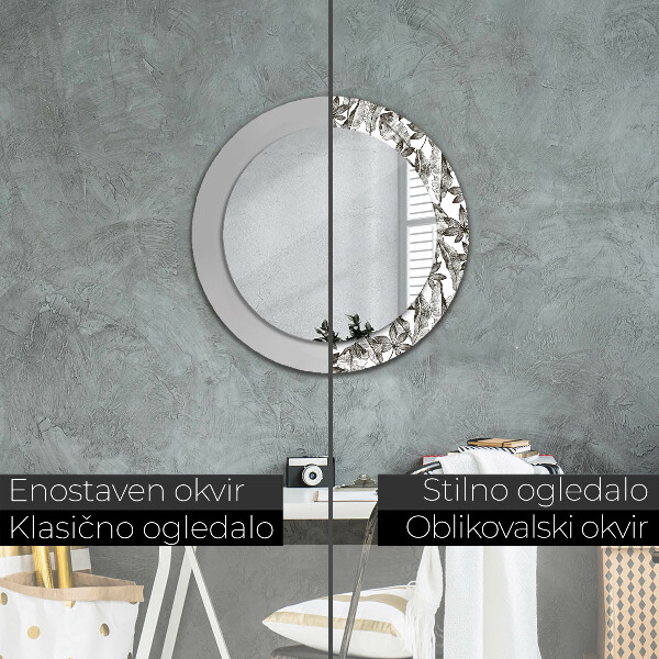 Espelho de parede circular decorativo Folhas tropicais