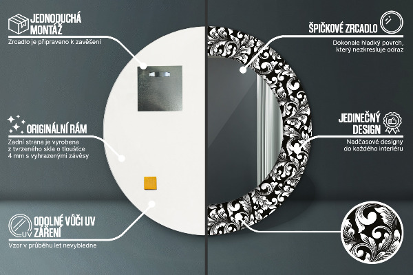 Espelho com moldura impressa redondo Ornamentos