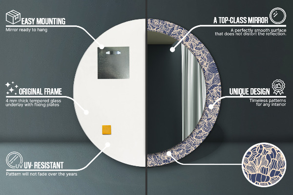 Espelho circular de parede decorativo Flores