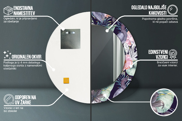 Espelho com moldura impressa redondo Garças