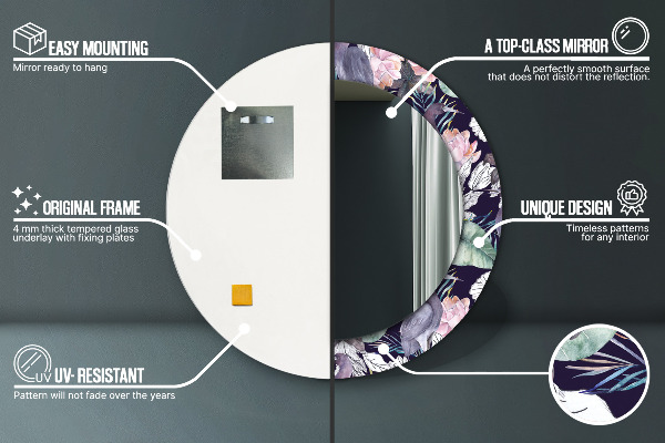 Espelho com moldura impressa redondo Garças