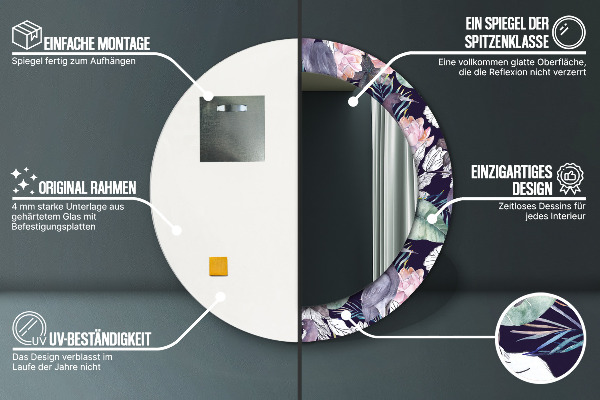 Espelho com moldura impressa redondo Garças