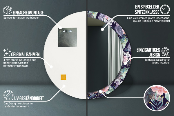 Espelho com moldura impressa redondo Garças