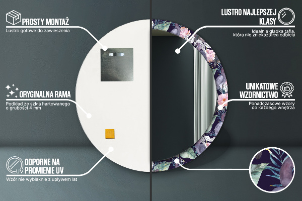 Espelho com moldura impressa redondo Garças