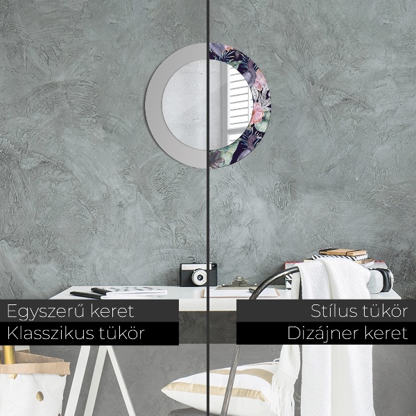 Espelho com moldura impressa redondo Garças