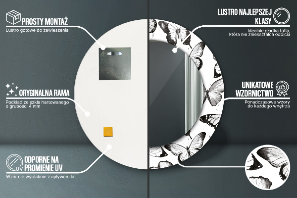 Espelho circular de parede decorativo Borboleta