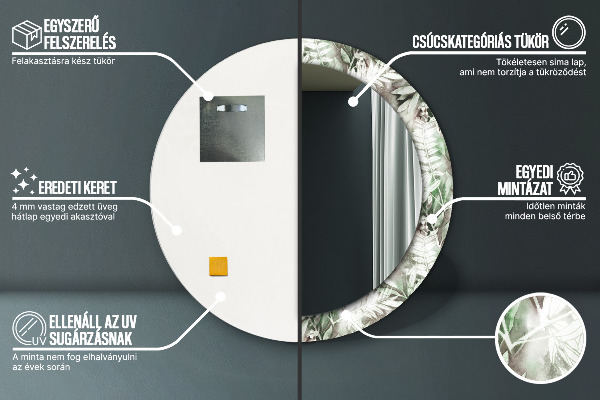 Espelho circular de parede decorativo Folhas de aguarela