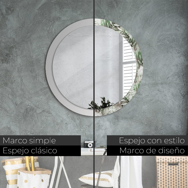 Espelho circular de parede decorativo Folhas de aguarela
