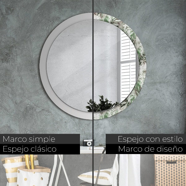 Espelho circular de parede decorativo Folhas de aguarela