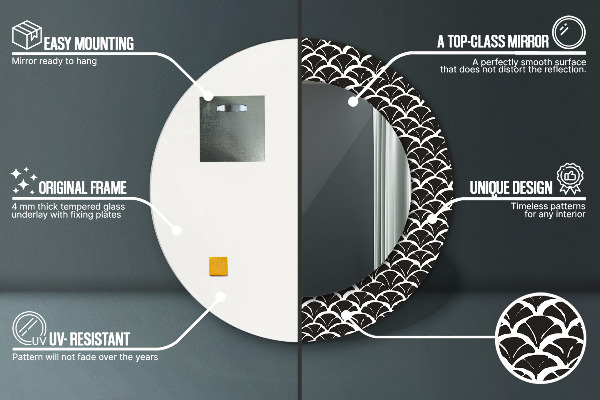 Espelho com moldura impressa redondo Escamas orientais