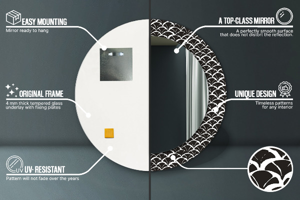 Espelho com moldura impressa redondo Escamas orientais