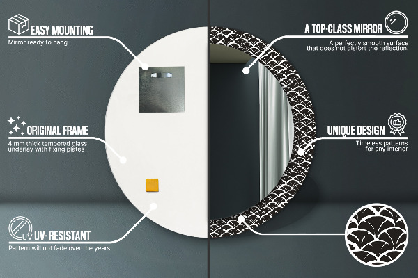 Espelho com moldura impressa redondo Escamas orientais