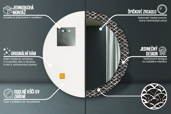 Espelho com moldura impressa redondo Escamas orientais